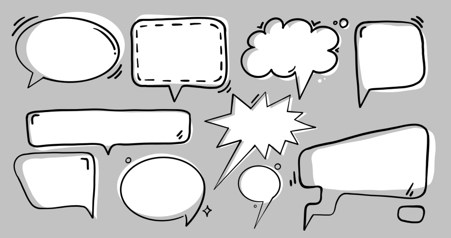 Set of Animated Speech Bubbles in doodle style on transparent background with alpha channel.  Royalty-Free Stock Footage #1063999030