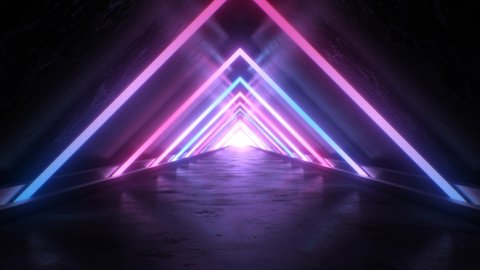 Abstract Neon Triangle Tunnel and Aesthetic Pink Blue Glow Reflection - 4K Seamless VJ Loop Motion Background Animation