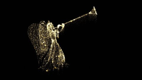 Christmas Gold Angel Glowing Particles reveal with Sparkles on Black Background