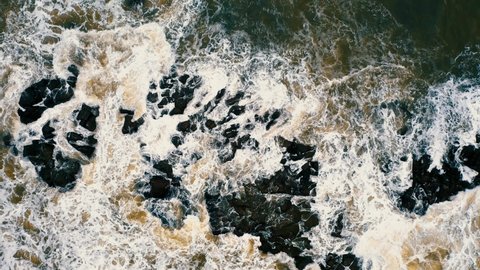 Aerial view of breaking waves in Black sea, Turkey, captured by drone.	