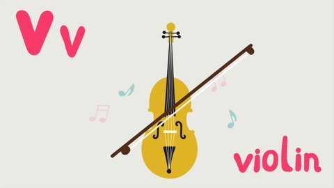 Animated alphabet. Letter V. Learning letters. Animated Violin. Notes. Stylish video for your vlog or website. Motion design.

