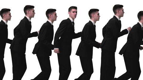 Animation of businessman cloned running against a black background