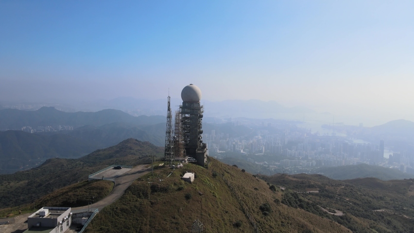 Hong Kong, China, Asia the tallest mountain Tai Mo Shan Peak in Hong Kong Aerial Top view Shot