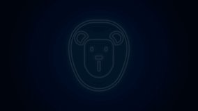 Glowing neon line Wild lion icon isolated on black background. 4K Video motion graphic animation.