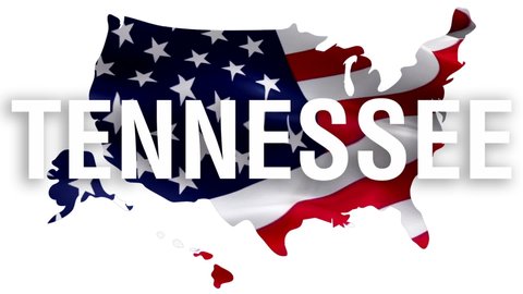 Tennessee state text with USA map flag video waving in wind. Waving Flag United States Of America. USA flag for Independence Day, 4th of july US American Flag Waving 1080p Full HD footage. Tennessee U