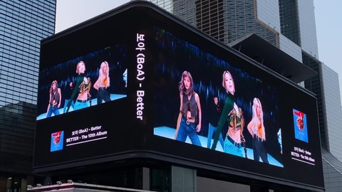 Seoul, South Korea - December 12 2020: K-pop Artist BoA's 10th Album Single "Better" Ad on Coex Digital Billboard at Samseong-dong