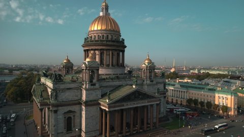 Aerial view of St. Isaac's Cathedral in the city centre Saint-Petersburg. Cultural and historical center of city. Russia.