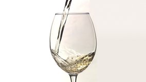 Young white wine pouring into wine glass close up slow motion isolated white background - Powered by Shutterstock - Get 15% off with code: PIKWIZARD15