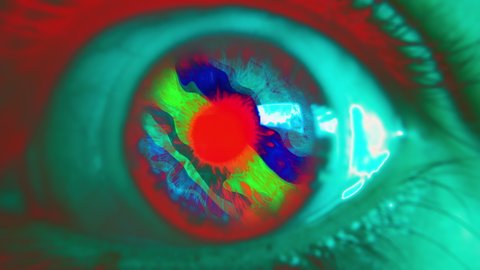 Iris Color Spectrum Psychedelic Eye Effect. Extreme close up of an wide opened eye in a psychedelic effect. Color spectrum effect