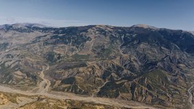 Aerial, Epic Skrapar Landscapes And Mountains, Albania. Graded and stabilized version. 