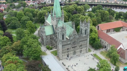 Aerial shot of Nidaros Cathedral in Trondheim