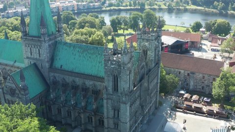 Aerial shot of Nidaros Cathedral in Trondheim