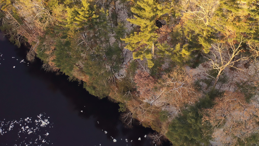 Dells of the Wisconsin river. Aerial view. Winter time.  Nature, natural area. Landscape