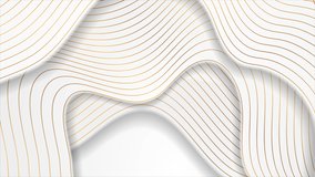 White abstract corporate wavy motion design with golden lines. Seamless looping. Video animation Ultra HD 