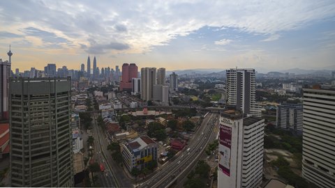 KUALA LUMPUR - DECEMBER 24 2019 : Beautiful golden morning of Kuala Lumpur skyline.  