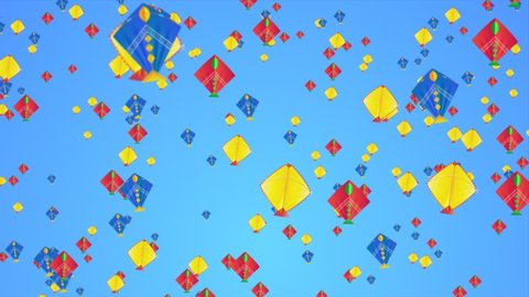 Colorful Kite shape flying on blue background. Makar Sankranti Abstract Kite particles on blue background.  