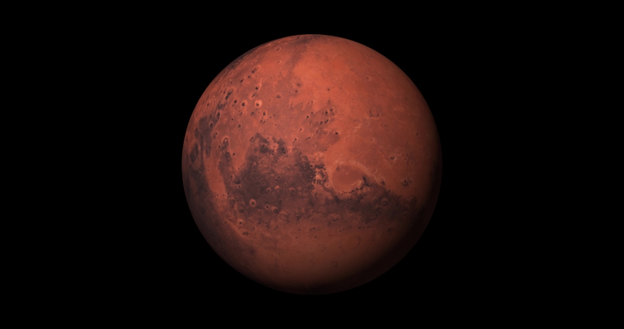 Spinning planet mars on dark .Planet mars sun rise isolate on dark. front view of Mars planet from space. full 3d view of Mars 4k resolution. | Shutterstock HD Video #1064098489