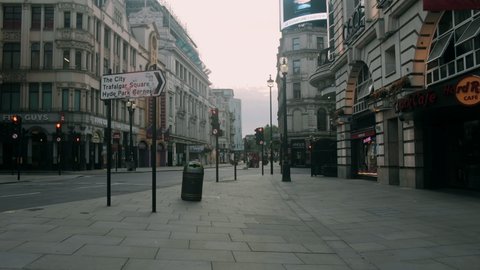 LONDON, ENGLAND, UK – 24 MAY 2020: Lockdown London, Empty Unit Coventry St, West End, London, during coronavirus pandemic, ghost town