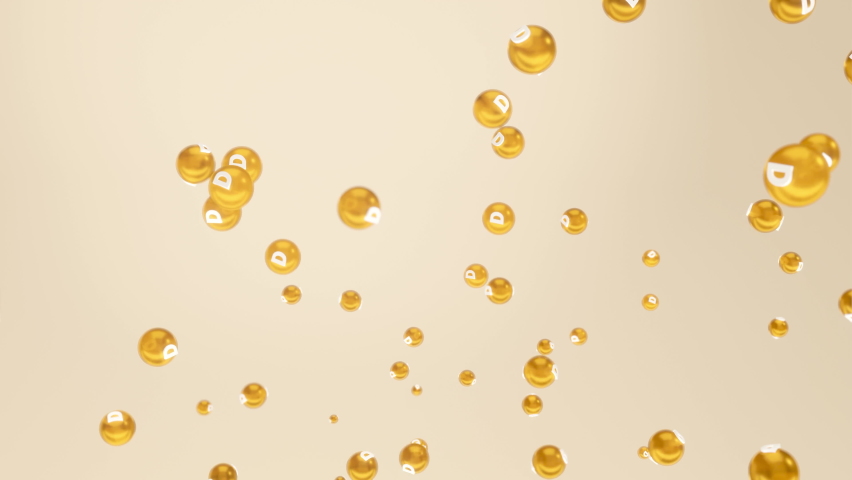Animation bubbles vitamin d, concept skin care cosmetics solution. vitamin d