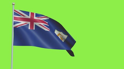 Anguilla Flag in 3D render with green screen background in Slow Motion