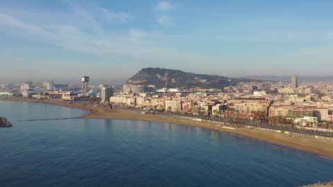 Aerial view on Barcelona from the seaside .