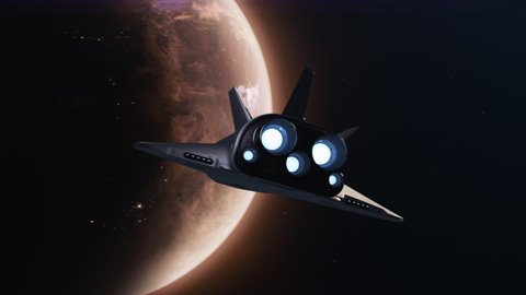 the space shuttle flies towards the planet Mars. concept of the future development of space