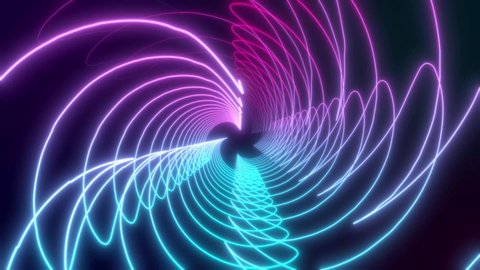 4K Abstract 3d rendered modern glowing neon lines in motion DJ and VJ Loop Animated Background rotating tunnel loop animation