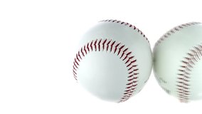 Vertical video Baseball ball reflecting in glass table spinning rotating 360 isolated on white background. Beginning of sports career concept. exercise equipment.