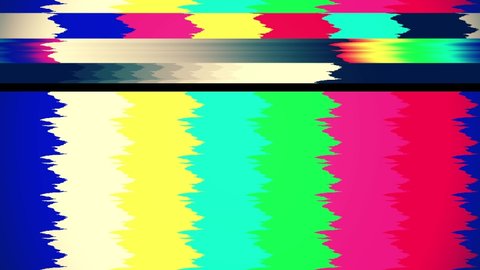 Television signal error. SMPTE color bars. Color Bars data glitches. Intentional glitch distortion. Test pattern from a tv transmission, with colorful bars.
