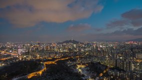 Night skyline of Seoul with Seoul tower, South Korea.(zoom in)