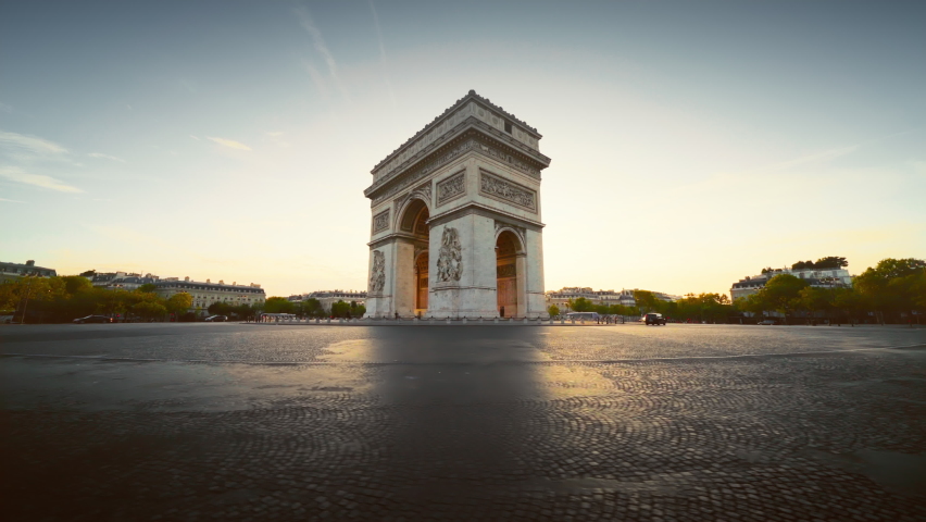 Triumphal Arch at sunrise, Paris, France Royalty-Free Stock Footage #1064167123