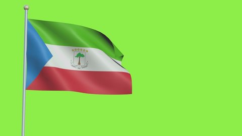 Equatorial Guinea Flag in 3D render with green screen background in Slow Motion
