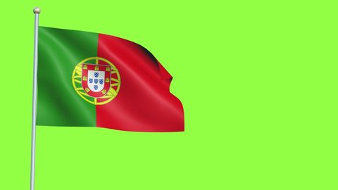 Portugal Flag in 3D render with green screen background in Slow Motion