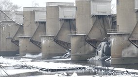 dam in winter on the river