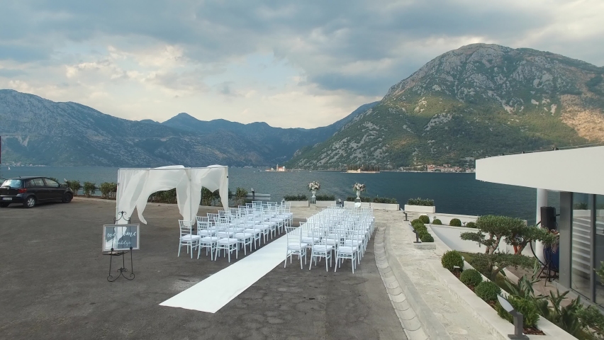 Wedding venue and aisle on the pierce in the Bay of Kotor