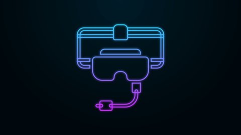 Glowing neon line Virtual reality glasses icon isolated on black background. Stereoscopic 3d vr mask. 4K Video motion graphic animation .