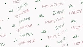 Happy new year and merry christmas 2021 video, moving pattern words at white background as intro or background. Looping video for holidays celebration