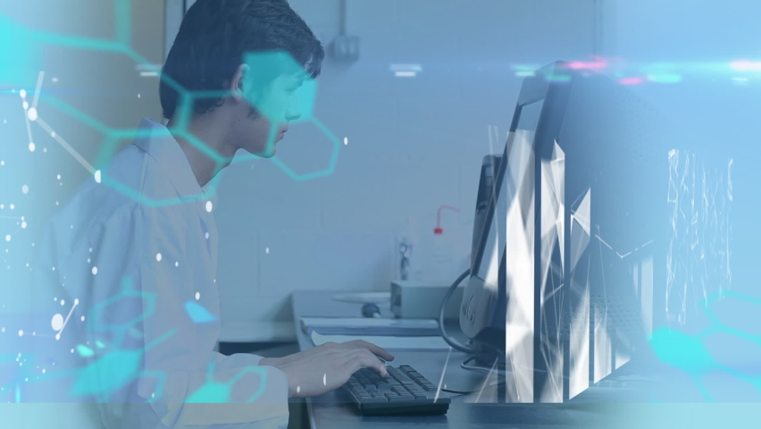 Digital compote video of medical data processing against male caucasian health worker using computer. futuristic medical technology concept. | Shutterstock HD Video #1064225563