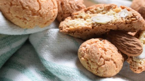 Close up of amaretti  cookies and cantucci