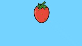 Animated video of strawberries jumping on a blue background