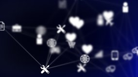 Social network connections. Connecting popular icons on the internet, nodes transforming into the shape of a world map. - Powered by Shutterstock - Get 15% off with code: PIKWIZARD15