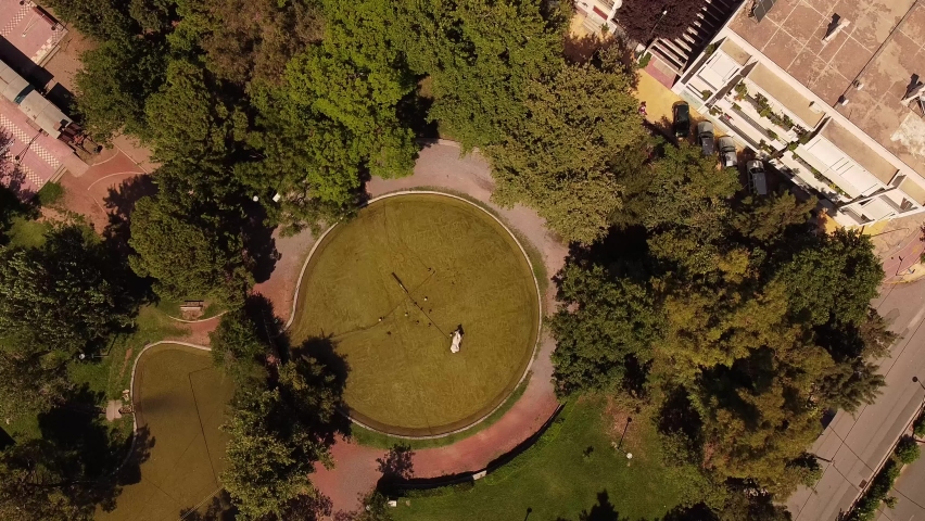 Aerial view of Kalamata train park lake, one of the largest in Greece