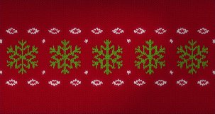 Winter background. Snowflake pattern. Patterns of sweaters. Graphic motion animation of 4K video.