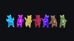 Gummy Bears - Seven Candies - Disco Dance - 3D Animation Loop - Alpha Channel