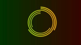 Green and yellow neon loading waiting circular elements motion graphic design. Laser illumination rings abstract background. Seamless looping. Video animation Ultra HD 4K 3840x2160