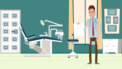 dental clinic interior , doctor character 2d cartoon animation backdrop