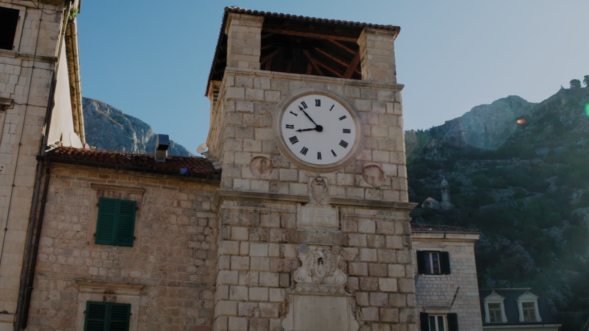Old castles, ancient city walls in Old town Kotor, Montenegro on the coast of Kotor Bay
