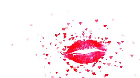 Sexy Red Lipstick Lips Kiss Symbol On White Background 4K Animation. Sexy background for Romance, love, marriage, valentines day Invitation.