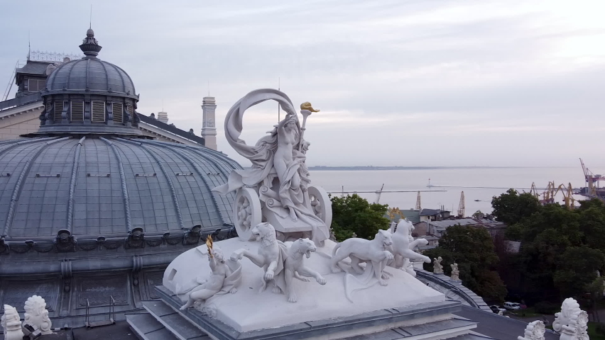 odessa ukraine opera theater main entrance statue overlooking downtown