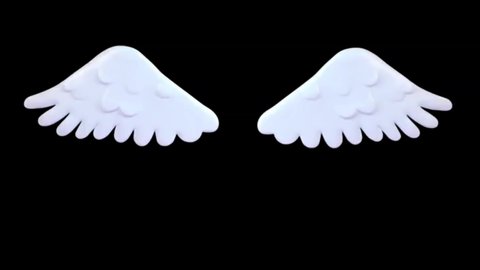 White Angle Wings On Black Background 4K Animations. White Wings 3D Renderings . Isolated Fantasy Realistic White Angel Wings In Motion.